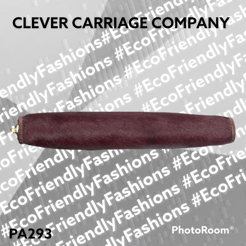 Clever Carriage Company Womens Calf Hair Leather Fur Zip- Around Wallet Burgundy - Picture 5 of 6